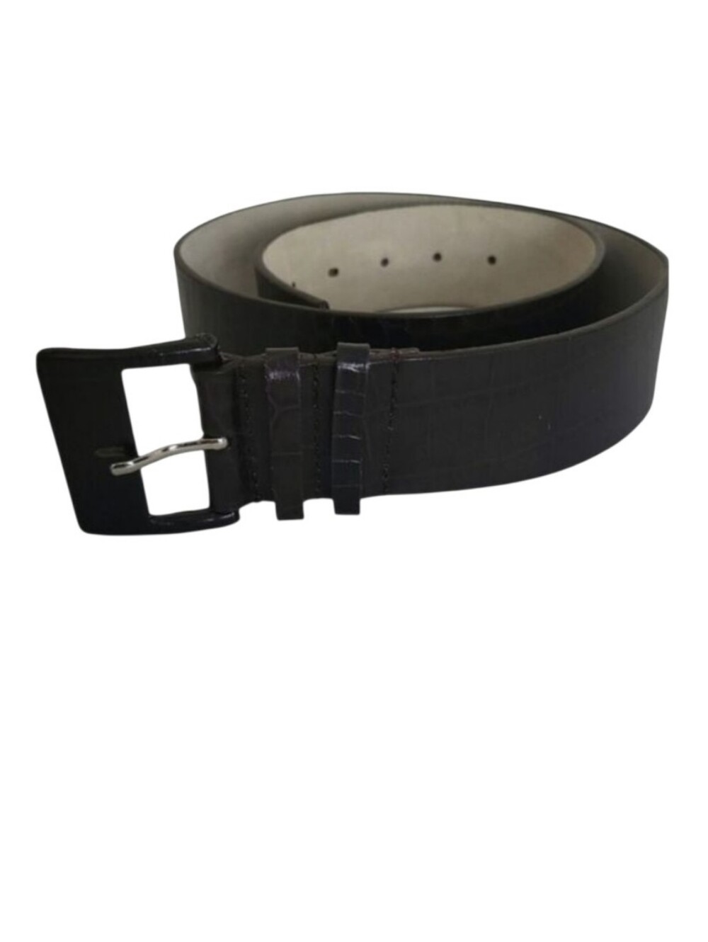 Beltiscool Croc Embossed Leather Belt Brown/Black Wide Waist Belt Size M